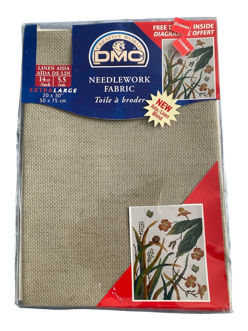 DMC Linen Aida Needlework Fabric with free floral design diagram